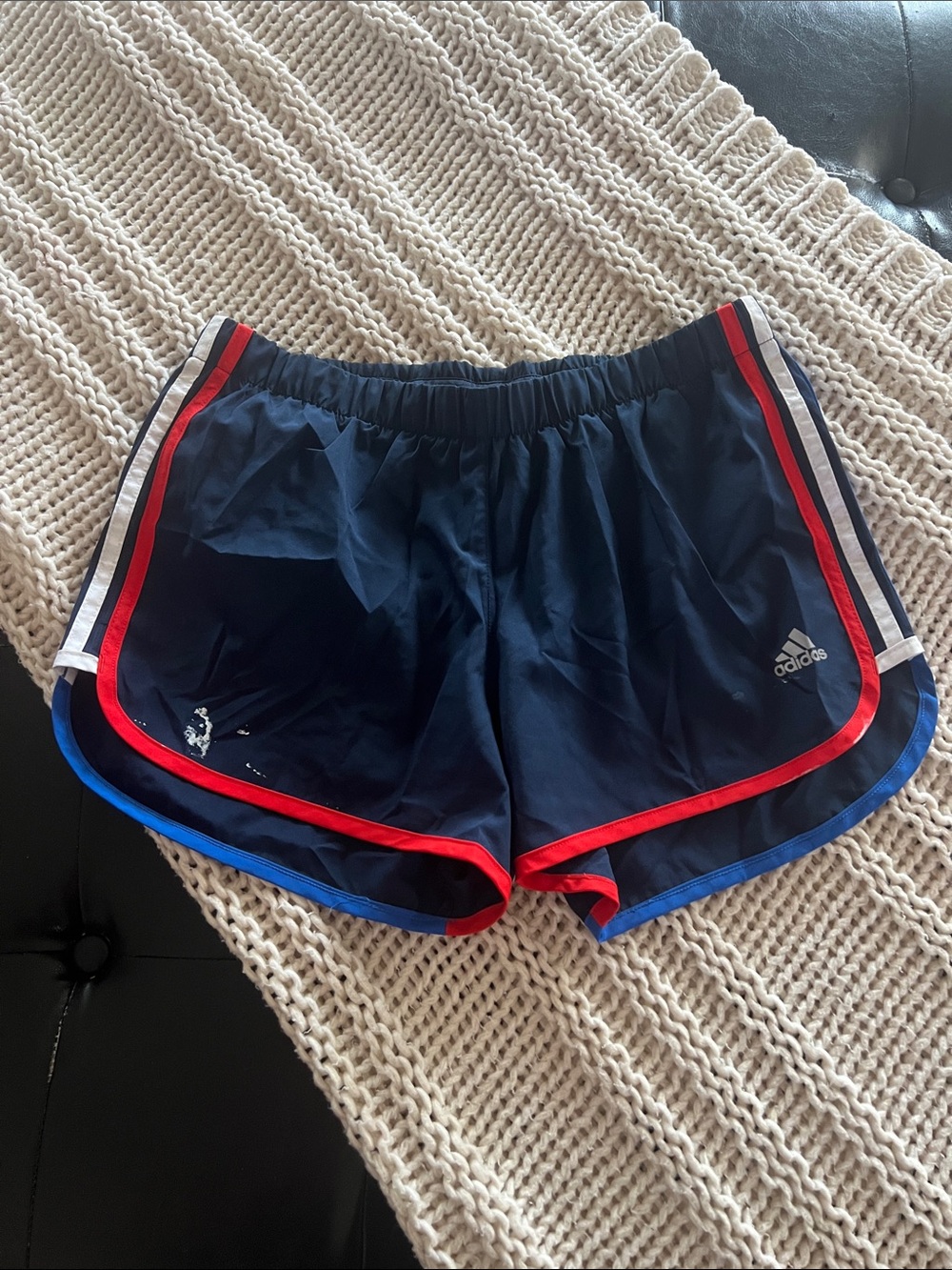 adidas Navy Athletic Shorts with Red and Blue Trim